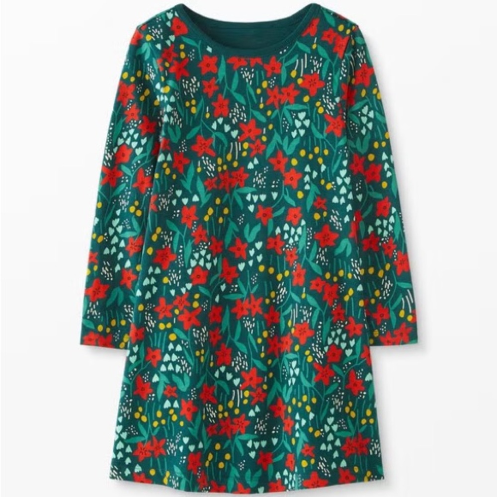 Hanna Andersson Green Red Floral Dress Christmas Holiday Dress
